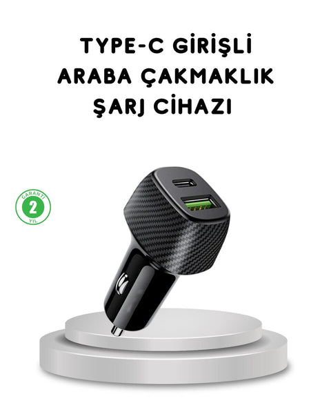 38W Araç Şarj Cihazı Type-C PD USB Hızlı Şarj Çift Port