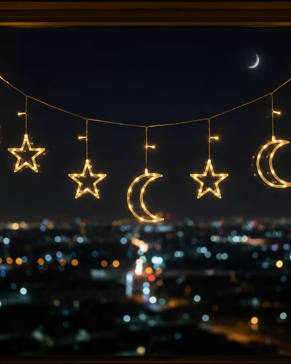 Büyük Ay Yıldız LED Ramazan Süsü Sıcak Beyaz Dekoratif Işık
