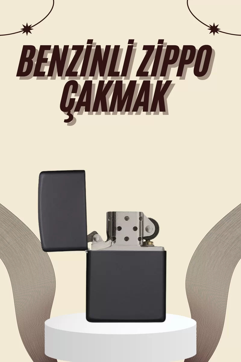 Çakmak Parlak Siyah Benzinli Çakmak Cep Boy Doldurulabilir