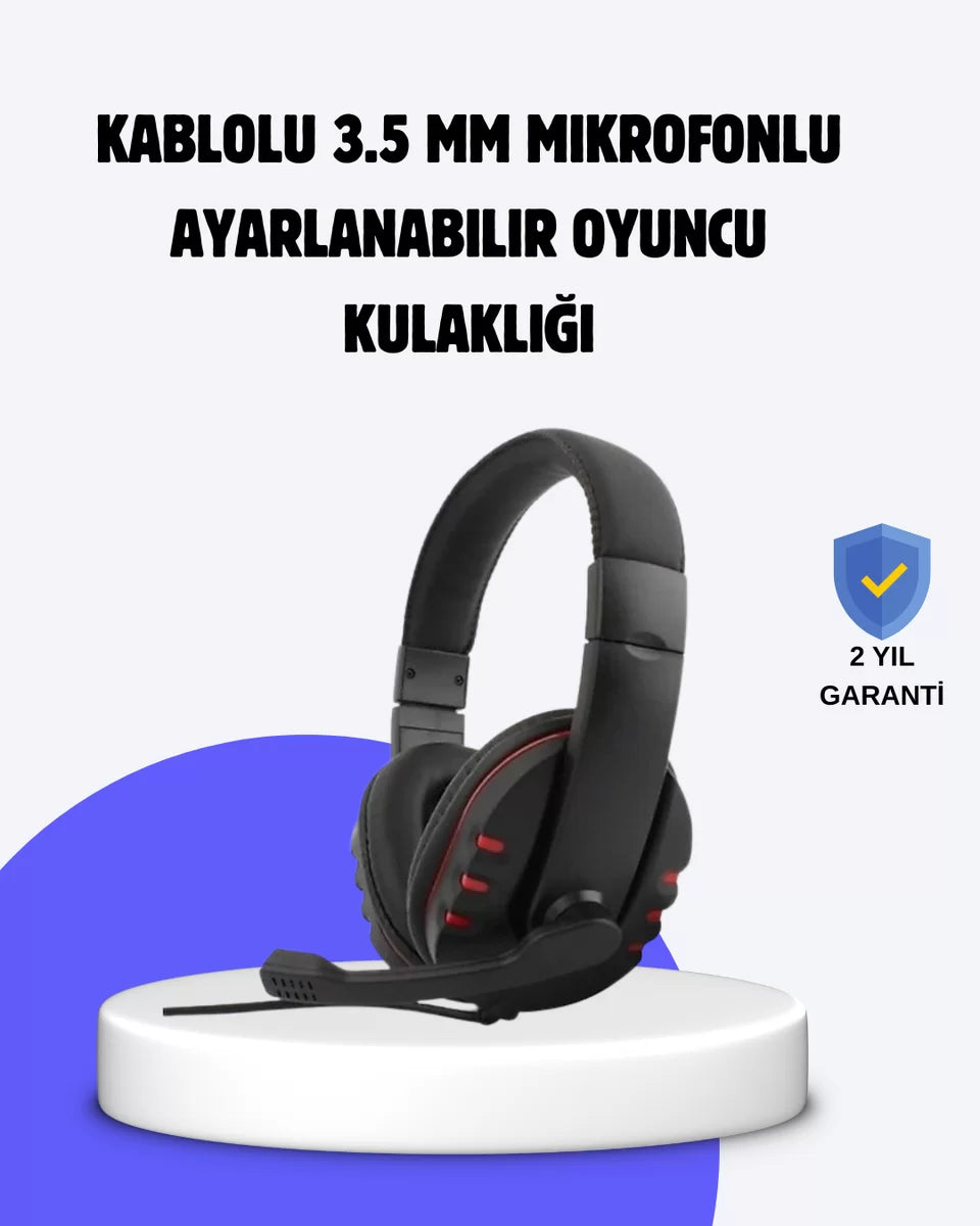 Kırmızı Kulaklık Mikrofonlu Ayarlanabilir Konforlu Tasarımlı