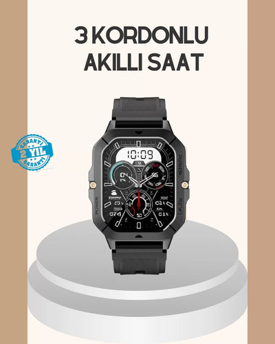 3 Kordonlu Akıllı Saat Uzun Pil Süreli