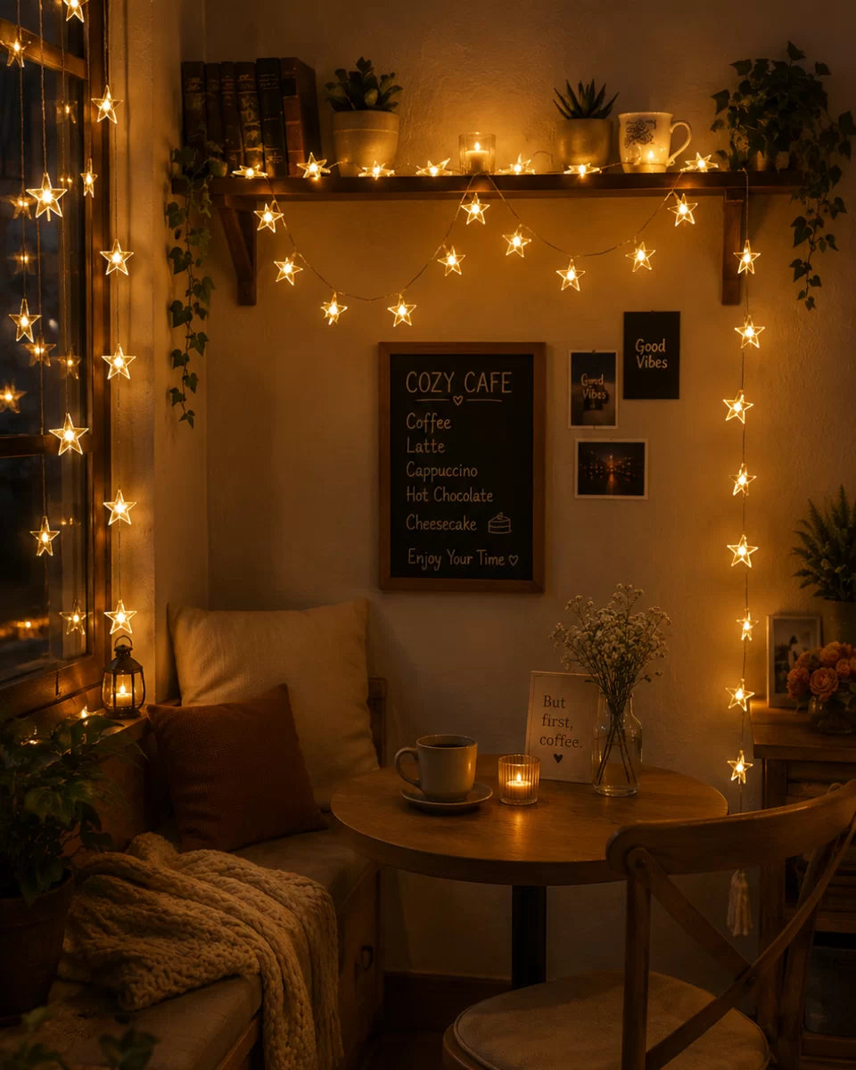 20 LED Yıldız Işık Zinciri Günışığı Beyaz Dekoratif Süs Lambası