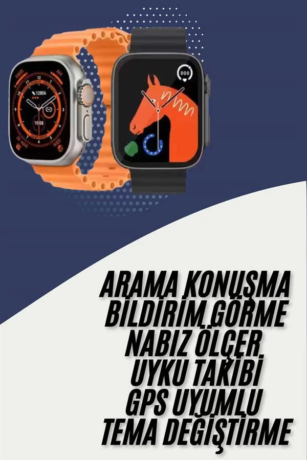 Akıllı Saat Kordon Hediyeli Güçlü Batarya Kapasiteli Titreşimli Bildirim Görme Unisex